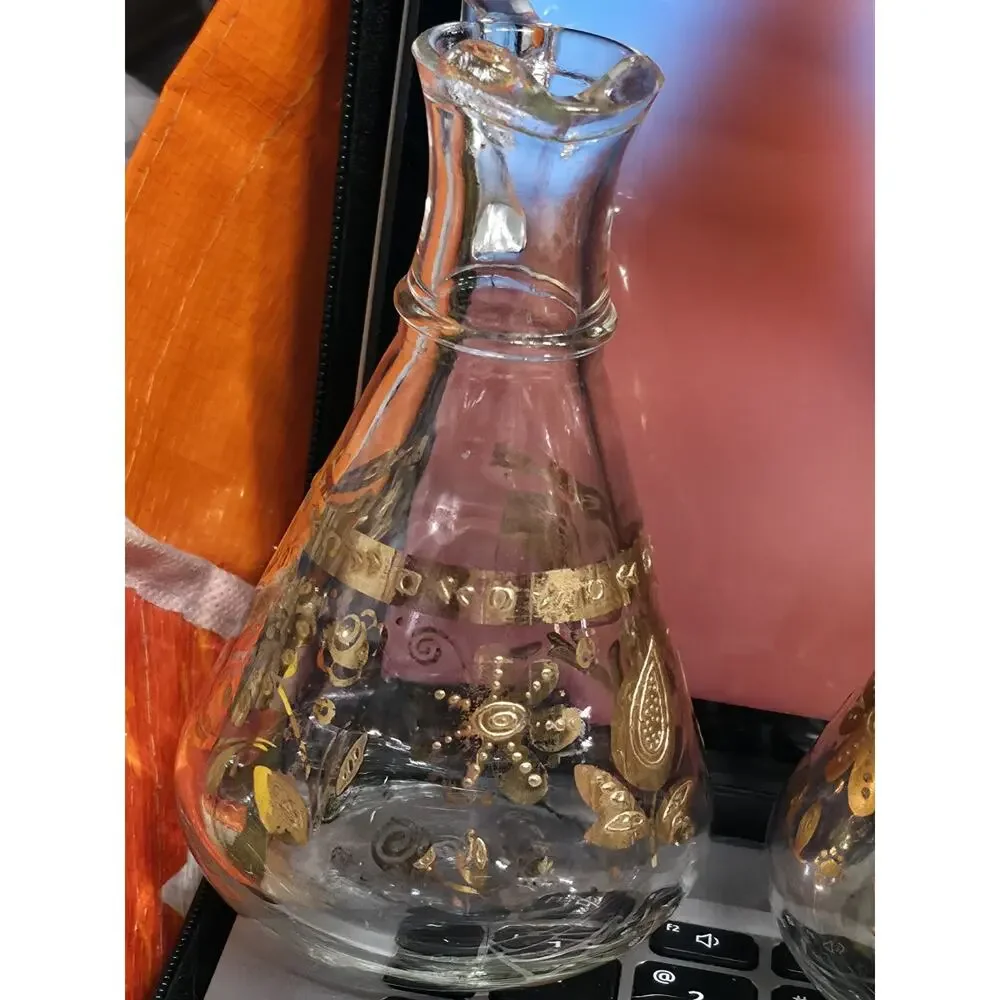 Vintage MCM Culver Glass Chantilly Oil & Vinegar Cruet Set Gold Floral
